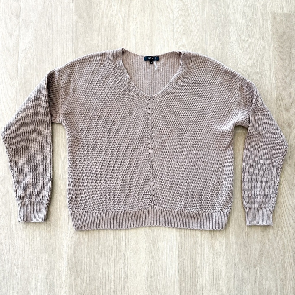 1.State Diagonal Rib V-Neck Sweater S - Picture 2 of 6